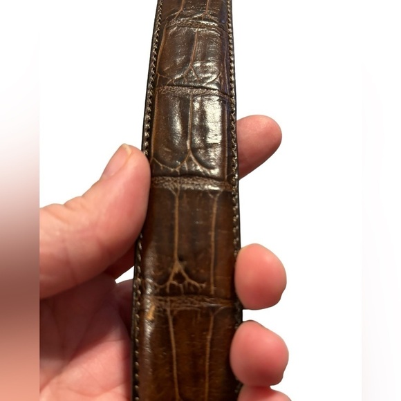 Brown Croc Alligator Grain Cowhide Leather Belt Bold Brass Buckle 36-40" Waist - Picture 7 of 12